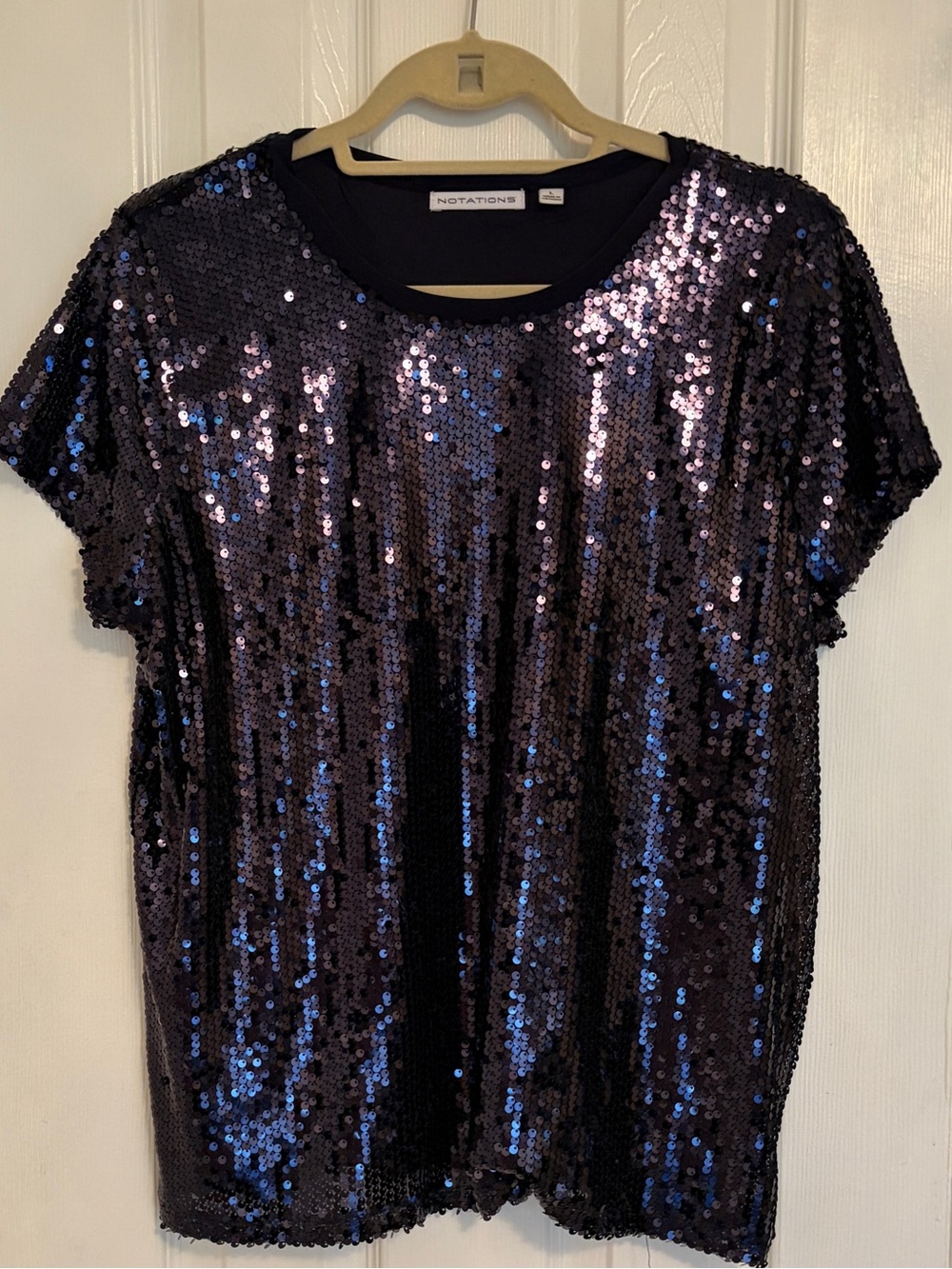 Notations Navy Sequin Top